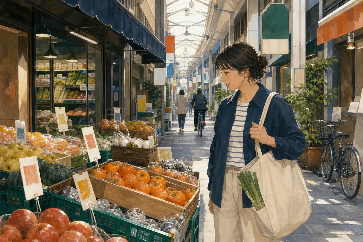 Erwachsene Person plant japanische Vokabeln für eine Woche mit Karten, Kopfhörern und Smartphone am hellen Küchentisch